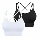 Atxnn Damen Sport BH Einstellbarer Schultergurt Yoga Bra Push up Bustier Crossback Nahtlose ohne Buegel mit Abnehmbaren Gepolstert für Fitness Lauf Joggen, 2 Pack XL