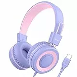 Bywulanda Upgrade USB Typ C Kinder Kopfhörer für die Schule, 94 dB sichere Lautstärke begrenzt, HD-Stereo-Sound, Faltbare, leichte On-Ear-Kopfhörer für Jungen/Mädchen/Studenten/Tablet/Reisen