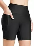 baleaf Damen Badeshorts UPF50+ Badehose Chlorbeständig Boardshorts Hohe Taille Schwimmhose Bauchkontrolle Schwimmshorts Schwimmunterteil mit Taschen Schwarz M