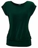 DOTIN Damen T-Shirt Rundhals Kurzarmshirt Allover Durck Stretch Tunika Casual Oberteil Bluse Tops, Dunkelgrün, M