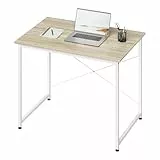 WOLTU Schreibtisch, Kleiner Computertisch, 80x60x75 cm, Bürotisch eckig, PC Tisch mit Metallgestell, für Büro Homeoffice Arbeitszimmer Schlafzimmer, aus Holzwerkstoff, Helle Eiche+Weiß