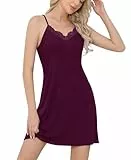 ENJOYNIGHT Nachthemd Damen Sexy Negligee Ärmelloses Kurz Nachtwäsche Spitze V-Ausschnitt Nachtkleid Freizeitkleid Sleepwear (Large,Dunkellila)