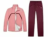 Little Donkey Andy Damen Leichte Regenjacke Patchwork Outdoorjacke Hose Set Rosa/Dunkelrot M