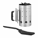 Relaxdays 2 teiliges Grill-Set, Anzündkamin aus Stahl, Kohlenschaufel flach, Grillkohleanzünder für BBQ, Ascheschaufel schwarz