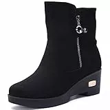 Damen Winterschuhe Warm Gefüttert Winterstiefel Outdoor Schneestiefel Rutschfest mit Keilabsatz Stiefel Schuhe Schwarz EU37=CN38 (240)