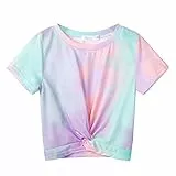 Arshiner Mädchen T-Shirts Sommer Kurzarm Kinder Baumwolle Bluse Niedlicher Mode Druck Einschulung Shirt Rundhals Sport Leichtgewicht Casual Tshirts für Mädchen 5-6 Jahre 120
