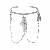Happyyami Oberarm Manschette Kette Verstellbare Quaste Blatt Armreif Armband Armreif Armband für Dame Mädchen Frauen Party (Silber)