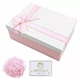 Realjoy Geschenkbox mit Deckel,25x18x8,5cm Rosa Geschenkverpackung,Geschenkkarton mit Schleife,Grußkarte und Bast,Geschenkschachtel für Geburtstage,Hochzeiten, Valentinstag,Weihnachten（Weißer Deckel）