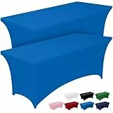 Pureegg Spandex Tischdecke 1,8 m - 2 Stück, taillierte und enge Tischdecke für rechteckigen Tisch, knitterfreie und dehnbare Tischdecke für Party, Hochzeit, Bankett und Geburtstag, Blau