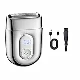 Rasierer Herren Elektrisch, 2025 Neu Folienrasierer Herren mit LED-Anzeige, Kabellos Rotationsrasierer IPX7 Wasserdicht Mini Elektrorasierer Herren Tragbarer Nass- & Trocken Rasierapparat (Silber)