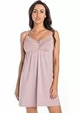 Teyli Damen Nachthemd Stillkleid Viskose Blumen Spitze Nanni Braun Größe S, braun, 36
