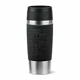 Emsa N20202 Travel Mug Classic Isolierbecher 0,36 Liter | neuer Komfort-Schraubverschluss | Edelstahl | 4h heiß und 8h kalt | 100% dicht | spülmaschinenfest | 360°-Trinköffnung | Schwarz