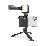 DigiPower Vlogging Set Follow me mit LED-Videoleuchte + Mikrofon + Kameragriff mit Handy Halterung + Mini-Stativ, kompatibel mit Smartphones, für TikTok, YouTube, Live-Streaming und Meetings