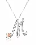Mesovor Silber Anfänglich Kette für Damen, Halskette mit Buchstaben Namens Anhänger und Herz aus Roségold, Schmuck Geschenke, 50 cm Kette (Buchstabe-M)