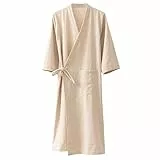 MOLUCI Herren Damen Baumwoll-Leinen-Bademantel für Paare im Japanischen Stil Saugfähiger Schnell Trocknender Kimono-Yukata-Saunamantel,Hemp,M