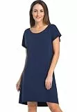 Teyli Nachthemd Damen - Nachthemd Damen Kurzarm zart und angenehm - Nachthemden für FrauenNachthemd Nachtwäsche Luzi Blau M