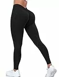 STARBILD Leggings Damen Sport V Back Scrunch Butt, High Waist Yogahose Blickdicht Push Up, für Fitness Gym Alltag, Mit Tasche - Schwarz L