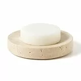 WORHE Marmor-Seifenschale, Schwammhalter aus Natürlichem Travertinstein für Badezimmer, Badewanne, Dusche, Küchenspüle, Beige (WH046)