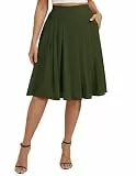 Belle Poque Damen Elegante Midi Rock Hochtaillierter A-Linie Basic Plissee Skater Röcke Mit Taschen Armeegrün M