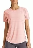 Libin Sportshirt Damen Kurzärm, Leichtes Atmungsaktiv Sport Shirts for Damen, Workout, Fitnessstudio, Laufen Tops, Quck Dry Rundhalsausschnitt Yoga-Shirts Locker, 00-pink, Groß
