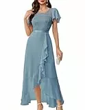 Berylove Festliches Kleid Damen Hochzeit Elegant Abendkleid Brautjungfernkleider Sommer Kleid mit Schlitz Cocktailkleid Damen Ballkleid BLP7051NC Grey Blue M