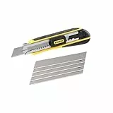 STANLEY FatMax Cuttermesser Profi Teppichmesser Stanley Messer mit Magazin (18mm Klingenbreite, 180mm Länge, Klingenführung aus rostfreiem Stahl, mit Klingenbrecher, inkl. 6 Abbrechklingen) 0-10-481