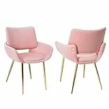ELUCHANG Esszimmerstuhl 2er Set, bis 150 kg Belastbar, Schminktisch Stuhl, Küchenstuhl mit Rückenlehne & Armlehnen, Sessel, Akzentstuhl mit Gold Metallbeinen Accent Chair, Erröten Rosa
