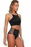 TRENDYOL Damen Biomierte Hohe Taille Sechs Bikini Bottoms, Schwarz, 42 EU