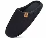 ONCAI Hausschuhe Herren Rückstellschaum Memory Foam Herren Pantoffeln und Mann Haus Schuhe mit Kunstpelz Futter und Indoor Outdoor Gummisohlen Schwarz Größe 47 EU