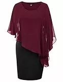 Hanna Nikole Damen Große Größen Cape Ärmel Bleistiftkleid Chiffon Brautjungfernkleid Weinrot + Schwarz L