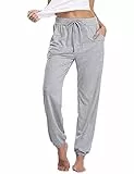 Nieery Pyjamahose Damen Baumwolle Schlafanzughose Lang Jogginghose Sporthose Sweatpants Freizeithose Hausanzug Nachtwäsche Grau XXL