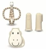 Matchstick Monkey Zahnungs Starter-Set – Flacher Beißring, Tier-Beißring & 2 Silikon-Fingerzahnbürsten, BPA-frei, Förderung der Feinmotorik, ab 3 Monaten, Geschenkset, Gigi Giraffe