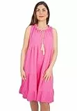 Seasons of April Ärmelloses Damen Musselin Kleid Mini Midi 100% Baumwolle mit Tasseln, Leicht & Locker, One Size - Buki (pink)