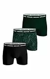 BJÖRN Borg Herren Boxershorts, 3er Pack - Cotton Stretch Boxer, Unterhose, Baumwolle, Logobund Schwarz/Dunkelgrün XL