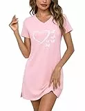 Bresdk Nachthemd Damen mit Herz Printed Schlafshirt Kurzarm Baumwolle Nachtwäsche Sommer Sleepshirt Schlafkleid Nightgown für Frauen