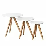 home24 Beistelltisch 3er Set Eiche Holz teilmassiv | Runde Couchtische weiß ⌀ 48/40/30 cm Höhe 45/40/35 cm | 3-teiliges Set Tische für Wohnzimmer Schlafzimmer | Wohnzimmertisch Nachttisch Sofatisch
