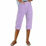 AMDOLE Caprihose für Damen, knielang, kurze Caprihose, Bengaline-Hose, bauchfreie Hose, Sommer-Shorts, Lounge-Essentials, Freizeitkleidung, violett, L