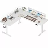 JUMMICO Höhenverstellbarer Schreibtisch L-förmig mit 3 Speicherhöhen & Kabelmanagement, 160x140cm Eckschreibtisch Höhenverstellbar, Ergonomischer Computertisch für Homeoffice & Gaming, Weiß