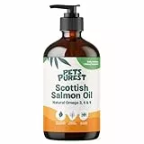 Pets Purest Lachsöl Hunde, Katzen und Heimtiere 500ml. Reichhaltiges Omega 3 6 9 Fischöl Futterzusatz. 100% natürliches Lachsöl für Fell, Immununterstützung, juckende Haut, Gelenk- & Gehirngesundheit