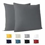 Dreamzie Kissenbezug 40x40 (Set mit 2) - 100% Jersey Baumwolle 150 g/qm Kissenbezüge -Anthrazit - Für Kissen 40 x 40 cm - Kissenhülle - Kissenbezug - Resistent und Hypoallergen