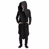 Herren-Kapuzenpullover, dunkler Stil, einfarbig, lange Strickjacke, Umhang mit Kapuze, Schwarz , L