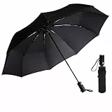 AMVUZ Regenschirm Sturmfest Reise Winddichte Auf-Zu-Automatik Taschenschirm,210T Teflon-Beschichtung Schirm (Schwarz)
