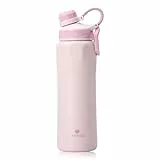 SANTECO Trinkflasche Edelstahl mit Verlustsichere Deckels, Thermosflasche 830ml BPA-Frei mit Tragering, Wasserflasche Auslaufsicher Isolierflasche Spülmaschinenfest für Fahrrad Wandern Rosa