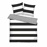 TOM TAILOR Renforcé-Bettwäsche, 2*80x80 cm + 200x220 cm, 100% Baumwolle/Renforcé, mit Wendemotiv und Markenreißverschluss, SIENA, Weiß, Schwarz