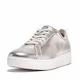 Fitflop Women's Rally Trainers - Soft Leather Tennis Sneakers - Comfortable, Lightweight with Natural Arch Support - Silver - 6 UK