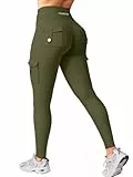 YEOREO CoreFlex Sport Leggings Damen Mit Taschen Invisible Scrunch Butt Gym Leggings High Waist Boom Booty Seamless Push Up Blickdicht Yoga Sport Leggings Armeegrün M
