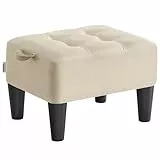 SONGMICS Fußhocker, Leinenimitat, Hocker klein, Dicke Polsterung, bis 150 kg belastbar, für Wohnzimmer Schlafzimmer Eingangsbereich, sandbeige-tintenschwarz LOM502LF01