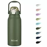 Autsel Edelstahl Trinkflasche mit Strohhalm 1.7L Flasche Große Trinkflasche aus Metall Outdoor Flasche BPA-freikanne für Camping Fitness
