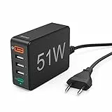 Hama USB-Ladegerät mehrfach USB-Ladestation 5 Port 51W (5 in 1 Ladegerät mehrere Geräte mit USB-C PD, QC 3.0, 3X USB-A, Schnell-Lade-Adapter USB-Netzteil für iPhone, Samsung etc., 1,2m Kabel) schwarz
