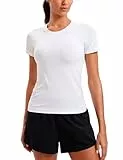 CRZ YOGA Damen Nahtlos Sport T-Shirt Atmungsaktiv Shirts Sportshirt Laufshirt Gym Workout Kurzarm Schmale Shirt Weiss 38